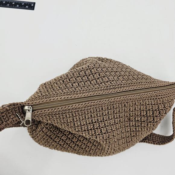 Jacqueline Ferrar 80's tan brown crocheted shoulder bag boho bohemian minimalist - Picture 11 of 12